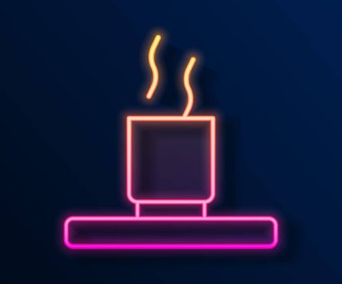 Siyah arka planda izole edilmiş parlak neon çizgili çay ikonu. Vektör