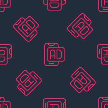 Kırmızı çizgi reklam simgesi izole edilmiş siyah arkaplan üzerindeki pürüzsüz desen. Pazarlama ve tanıtım süreci kavramı. İlgili reklamlar. Sosyal medya reklamcılığı. Vektör