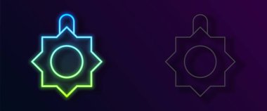 Parlayan neon hattı, siyah arka planda izole edilmiş Noel oyuncağı ikonu. Mutlu Noeller ve mutlu yıllar. Vektör