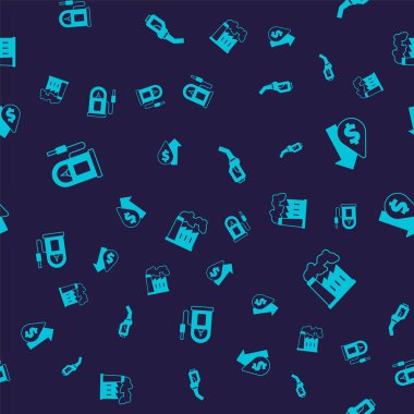 Set Petrol or gas station, Oil price increase, Gasoline pump nozzle and and industrial factory on seamless pattern. Vector