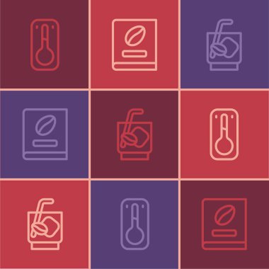 Set line Coffee thermometer, Espresso tonic coffee and book icon. Vector