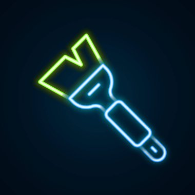 Parlayan neon hattı arıcılık fırçası simgesi siyah arkaplanda izole edildi. Arı yetiştiricisinin aleti. Renkli taslak konsepti. Vektör