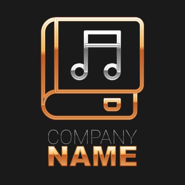 Line Audio book icon isolated on black background. Musical note with book. Audio guide sign. Online learning concept. Colorful outline concept. Vector