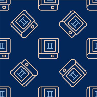 Line Book icon isolated seamless pattern on blue background. Second volume.  Vector