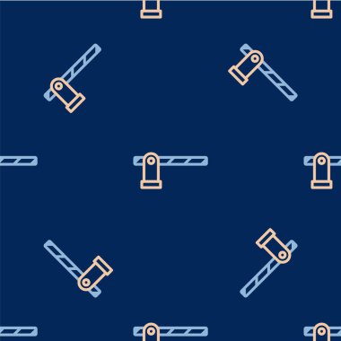 Line Parking car barrier icon isolated seamless pattern on blue background. Street road stop border.  Vector