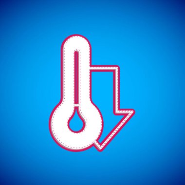 White Meteorology thermometer measuring icon isolated on blue background. Thermometer equipment showing hot or cold weather.  Vector