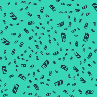 Black Fish with sliced pieces with knife icon isolated seamless pattern on green background.  Vector