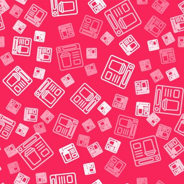 White Line Online sipariş veriyor ve fast food dağıtım ikonu kırmızı arka planda izole edilmiş. Vektör