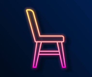 Parlayan neon çizgili sandalye simgesi siyah arkaplanda izole edildi. Vektör