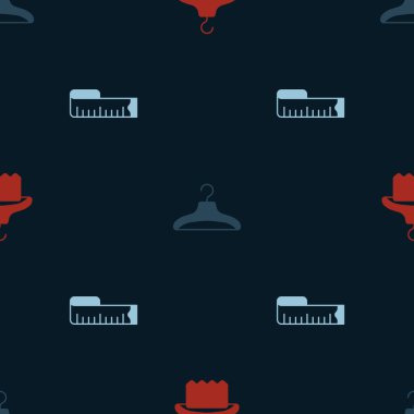 Set Hanger wardrobe,  and Tape measure on seamless pattern. Vector