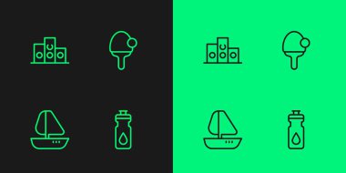 Set line Fitness shaker, Yacht sailboat, Award over sports winner podium and Racket icon. Vector