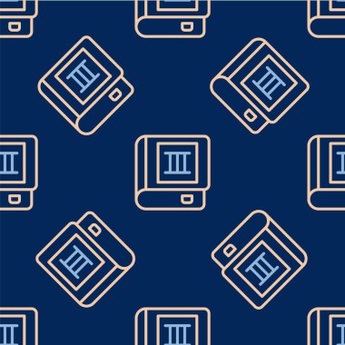 Line Book icon isolated seamless pattern on blue background. Third volume.  Vector