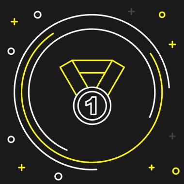 Çizgi Madalyası simgesi siyah arkaplanda izole edildi. Kazanan sembol. Renkli taslak konsepti. Vektör