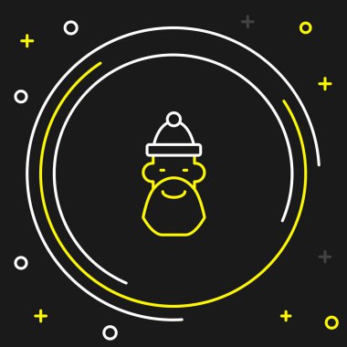 Çizgili Noel Baba şapkası ve sakal simgesi siyah arka planda izole edildi. Mutlu Noeller ve mutlu yıllar. Renkli taslak konsepti. Vektör