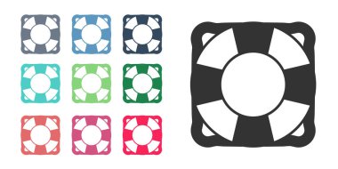 Siyah Lifebuoy simgesi beyaz arkaplanda izole edildi. Can simidi sembolü. Simgeleri renklendirin. Vektör