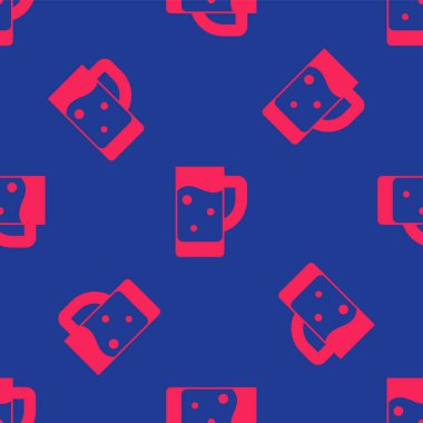 Kırmızı bardak bira ikonu mavi arka planda izole edilmiş. Vektör