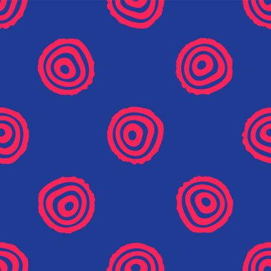 Red Tree rings icon isolated seamless pattern on blue background. Wooden cross section.  Vector