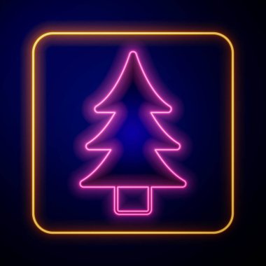 Parlayan neon ağacı simgesi siyah arkaplanda izole edildi. Orman sembolü. Vektör