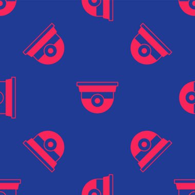 Kırmızı güvenlik kamerası ikonu mavi arka planda kusursuz desen izole etti. Vektör