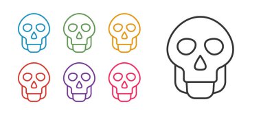 Kafatası simgesini beyaz arkaplanda izole et. Mutlu Cadılar Bayramı Partisi. Simgeleri renklendirin. Vektör