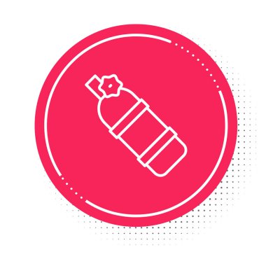 White line Aqualung icon isolated on white background. Oxygen tank for diver. Diving equipment. Extreme sport. Diving underwater equipment. Red circle button. Vector