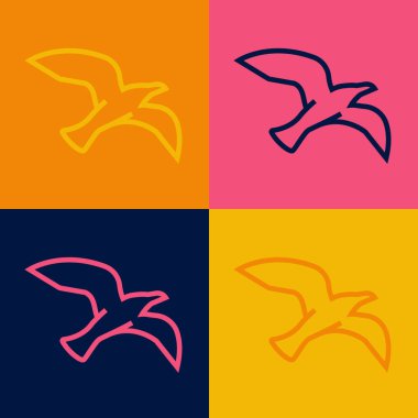 Pop sanat çizgisi martı ikonu renk arkaplanında izole edilmiş. Vektör