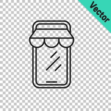 Black line Online shopping on mobile phone icon isolated on transparent background. Internet shop, mobile store app and payments billing.  Vector