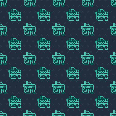 Yeşil çizgi Futuristik uzay silahı imha ikonu mavi arka planda izole edilmiş pürüzsüz desen. Lazer tabancası. Uzaylı silahı. Vektör