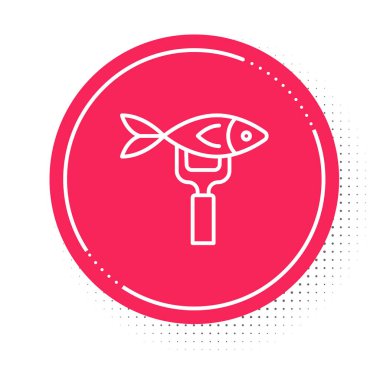 White line Dried fish icon isolated on white background. Red circle button. Vector