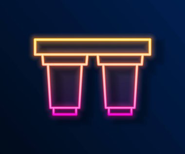 Parlayan neon hattı Su filtresi kartuş simgesi siyah arkaplanda izole edildi. Vektör