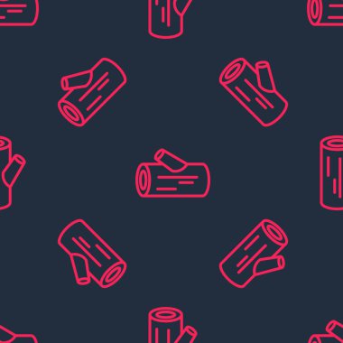 Kırmızı çizgi tahta kütük simgesi siyah arkaplanda izole edilmiş kusursuz desen. Yakacak odun yığını. Vektör