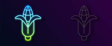 Parlayan neon hattı mısır ikonu siyah arkaplanda izole edildi. Vektör