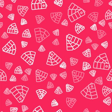 White line Color palette guide icon isolated seamless pattern on red background.  Vector