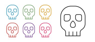 Kafatası simgesini beyaz arkaplanda izole et. Mutlu Cadılar Bayramı Partisi. Simgeleri renklendirin. Vektör