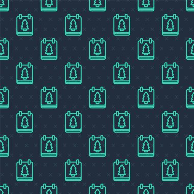 Yeşil çizgi Noel takvimi ikonu mavi arka planda kusursuz desen izole etti. Olay hatırlatma sembolü. Mutlu Noeller ve mutlu yıllar. Vektör