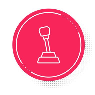 Beyaz çizgi vites değiştiren simgesi beyaz arkaplanda izole edildi. Elle iletim simgesi. Kırmızı daire düğmesi. Vektör