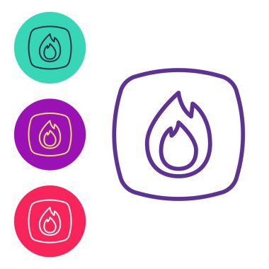 Ateş çizgi simgesini beyaz arkaplanda izole et. Simgeleri renklendirin. Vektör