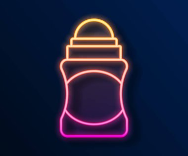Parlayan neon hattı anti-terletici deodorant rulo ikonu siyah arkaplanda izole edildi. Vücut hijyeni için kozmetik. Vektör