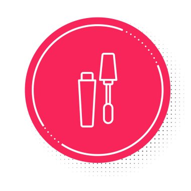 White line Mascara brush icon isolated on white background. Red circle button. Vector