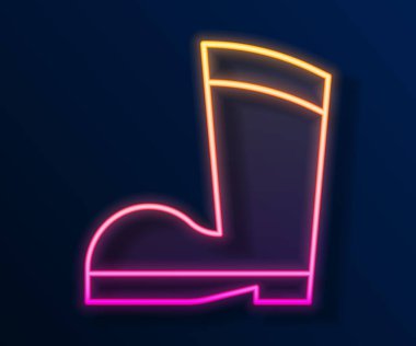 Parlayan neon hattı su geçirmez lastik bot simgesi siyah arkaplanda izole edildi. Yağmurlu hava, balıkçılık, bahçe işleri için çizme. Vektör