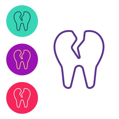 Kırık diş simgesi beyaz arkaplanda izole edildi. Diş problemi ikonu. Diş sağlığı sembolü. Simgeleri renklendirin. Vektör