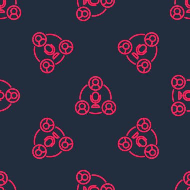 Kırmızı çizgi Buluşma simgesi siyah arkaplanda izole edilmiş kusursuz desen. İş ekibi toplantısı, tartışma konsepti, analiz, içerik stratejisi. Sunum konferansı. Vektör