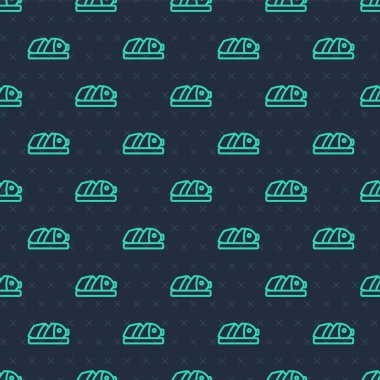 Bıçak ikonlu dilimlenmiş balık yeşil çizgi mavi arka planda izole edilmiş pürüzsüz desen. Vektör