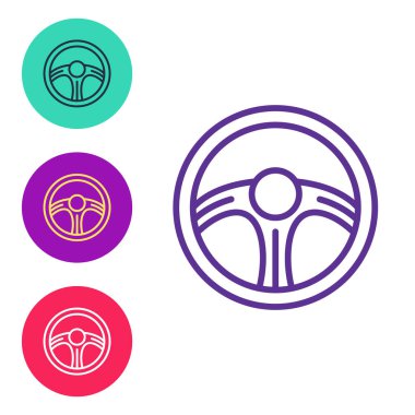 Yarış direksiyon simgesini beyaz arkaplanda izole et. Araba tekeri ikonu. Simgeleri renklendirin. Vektör