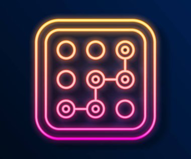 Parlak neon hattı Grafik şifre koruması ve güvenlik erişim simgesi siyah arkaplanda izole edildi. Güvenlik, güvenlik, koruma, gizlilik kavramı. Vektör