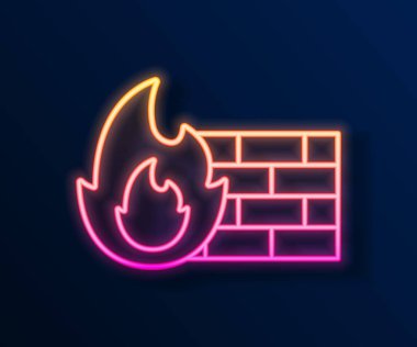 Parlayan neon hattı Firewall, güvenlik duvarı simgesi siyah arkaplanda izole. Vektör