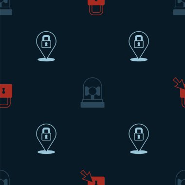Set Lock, Ringing alarm bell and  on seamless pattern. Vector