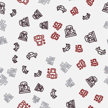 Set line Fantastic flying car, Radioactive warning lamp, Speech bubble chat and Cyber security on seamless pattern. Vector