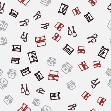 Set line Wardrobe, Lamp hanging, Armchair and TV table stand on seamless pattern. Vector