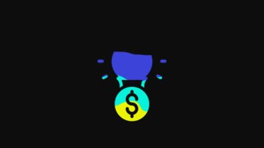 Dolar sembollü sarı ampul siyah arkaplanda izole edilmiş. Para fikir üretir. Fintech yenilik konsepti. 4K Video hareketli grafik canlandırması.